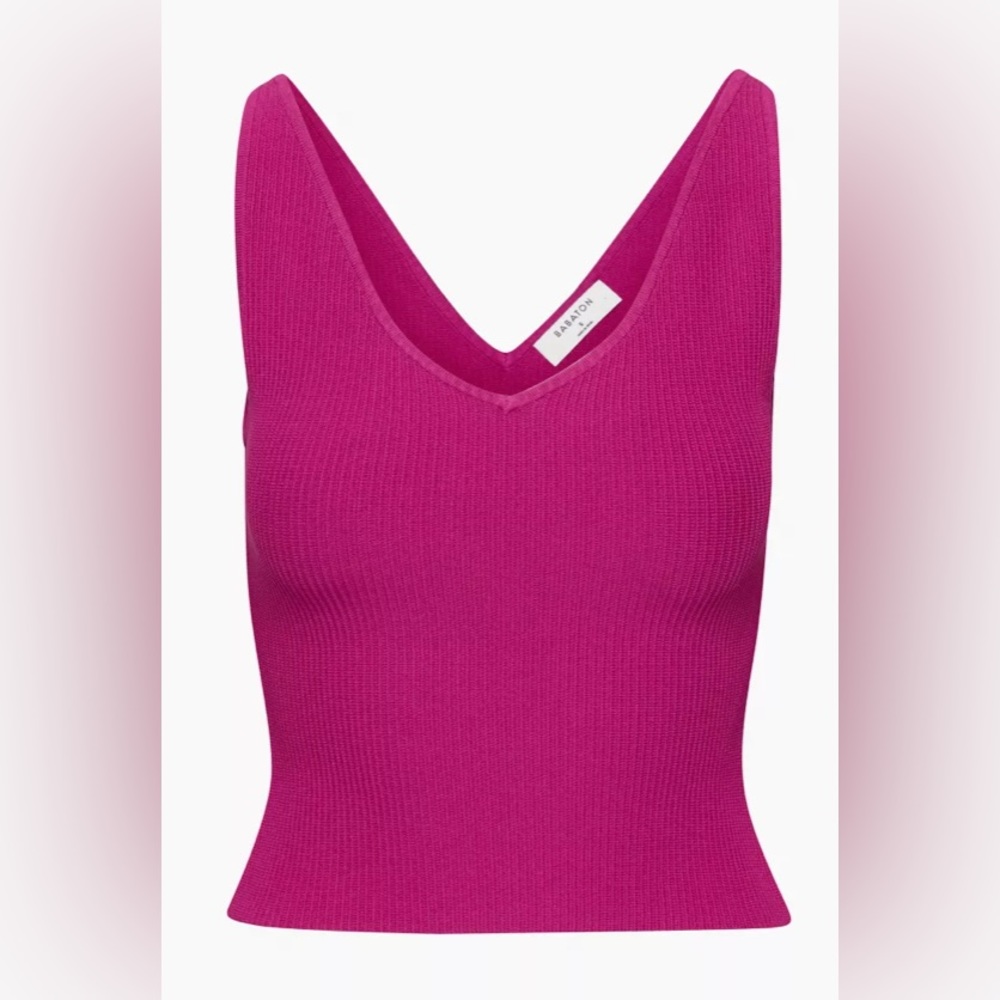 Aritzia sculpt knit double v tank granita pink